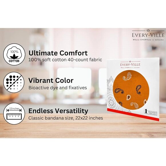 Women's Orange Cotton Bandana Large Cowgirl Imported Handkerchief Headband Scarf - Picture 2 of 7